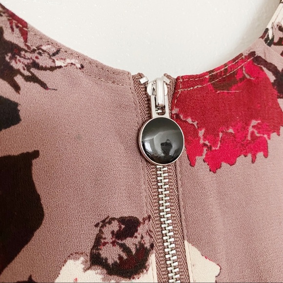 Aritzia Wilfred Floral Tank Sleeveless Top Mocha Flame Scarlet Zip XXS - Picture 4 of 4